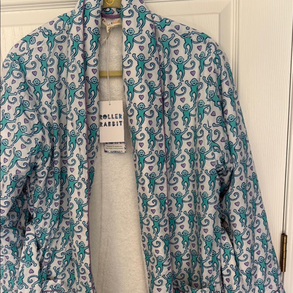 Roller Rabbit women’s Blue and White monkey Robe - Picture 3 of 4